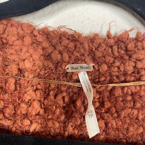 Free People Size XS Chunky Teddy Cardigan Burnt Orange Nylon Button Up Pockets - Picture 2 of 7